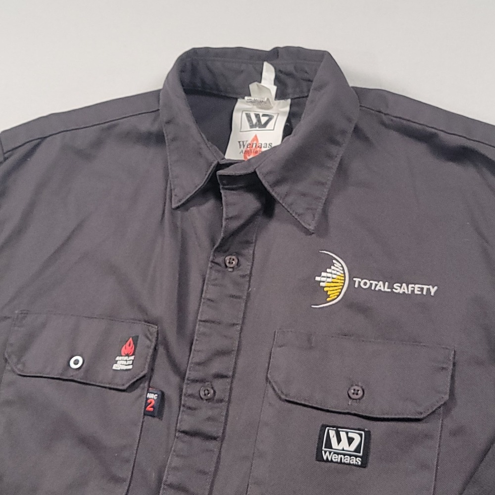 Wenaas Men FR Work Shirt L Gray HRC 2‎ NFPA 2112 Total Safety Logo